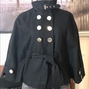 EXPRESS BLACK WOOL BELTED CAPE